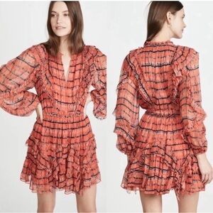 Ulla Johnson Vibrant Coral Long Sleeve Dress Silk New